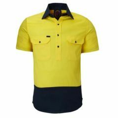 Ritemate Hi Vis Closed Front Cotton Drill Shirt_ Yellow_Navy_ Sho