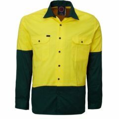 Ritemate Hi Vis Cotton Drill Shirt_ Yellow_Bottle Green_ Long Sle
