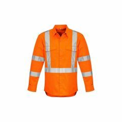 SYZMIK Mens HiVis NSW Rail X Back Taped Cotton Drill Shirt_ Orange