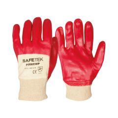 Safetek Pitstop Red PVC Single Dip Gloves With Knit Wrist