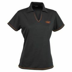 Stencil Ladies V Neck Cool Dry Short Sleeve Polo_ Charcoal_Orange