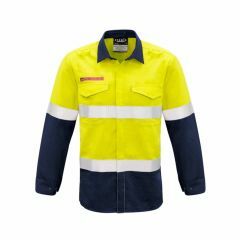 Syzmik ZW132 Mens FR Hooped Taped Spliced Shirt_ Yellow_Navy