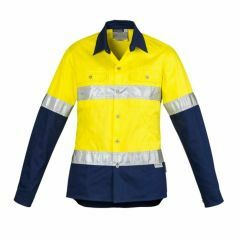 Womens Hi Vis Spliced Industrial Shirt _ Hoop Taped Yellow Navy