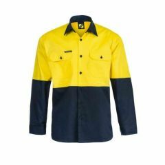 WorkCraft Hi Vis 3 Way Ventilate Cotton Drill Shirt_ Yellow_Navy_ Long Sleeve