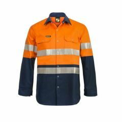 WorkCraft Hi Vis Cotton Drill Shirt Reflective Tape Long Sleeve Orange Navy