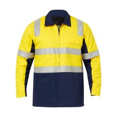 WorkCraft Hi Vis Cotton Reflective Jacket_ Yellow_Navy