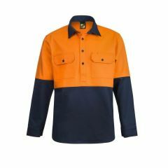 WorkCraft Hi Vis Hybrid Welders Closed Front Shirt_ Orange_Navy
