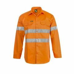 WorkCraft Hi Vis Long Sleeve Cotton Drill Shirt with CSR Reflective Tape_ Orange