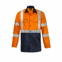 WorkCraft Hi Vis Two Tone Front Cotton Drill Shirt with X Pattern CSR Reflective Tape