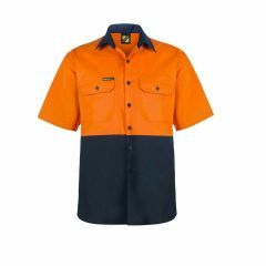 WorkCraft Hi Vis Two Tone Lightweight Short Sleeve Vented Cotton Drill Shirt_ Org_Nav