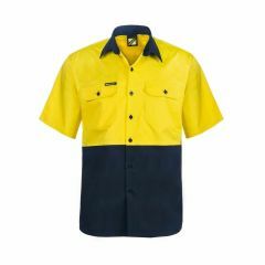 WorkCraft Hi Vis Two Tone Lightweight Short Sleeve Vented Cotton Drill Shirt_ Yel_Nav
