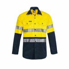 WorkCraft Hi Vis Two Tone Long Sleeve Cotton Drill Shirt Yellow Navy