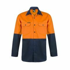 WorkCraft Hi Vis Two Tone Long Sleeve Cotton Drill Shirt_ Orange_Navy