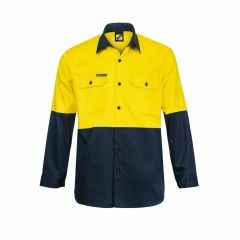 WorkCraft Hi Vis Two Tone Long Sleeve Cotton Drill Shirt_ Yellow_Navy