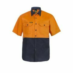 WorkCraft Hi Vis Two Tone Short Sleeve Cotton Drill Shirt_ Orange_Navy