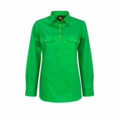WorkCraft Ladies Lightweight Long Sleeve Half Placket Shirt w_ contrast buttons_ Green