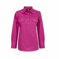 WorkCraft Ladies Lightweight Long Sleeve Half Placket Shirt w_ contrast buttons_ Pink