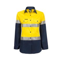 Workcraft Ladies 155gsm HiVis Vented Reflective Cotton Drill Shir