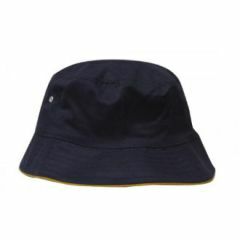 Bucket Hat, Cotton, Navy/Gold