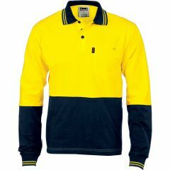 DNC 3846 Vented Cotton Jersey Polo Shirt, Long Sleeve, Yellow/Navy