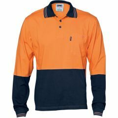 DNC 3846 Vented Cotton Jersey Polo Shirt, Long Sleeve, Orange/Navy