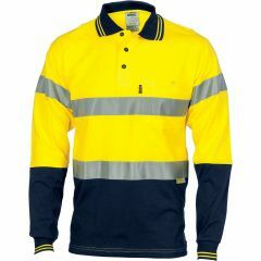 DNC 3916 Vented Hoop Reflective Cotton Jersey Polo Shirt, Long Sleeve, Yellow/Navy