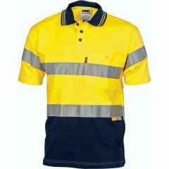 DNC 3915 Vented Hoop Reflective Cotton Jersey Polo Shirt, Short Sleeve, Yellow/Navy