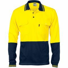 DNC 3944 Vented Cotton Jersey Polo Shirt, Twin Pocket, Long Sleeve, Yellow/Navy