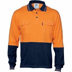 DNC 3944 Vented Cotton Jersey Polo Shirt, Twin Pocket, Long Sleeve, Orange/Navy