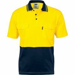 DNC 3943 Vented Cotton Jersey Polo Shirt, Twin Pocket, Short Sleeve, Yellow/Navy