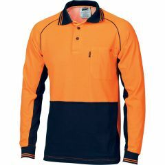 DNC 3720 Contrast Cotton Backed Polyester Polo Shirt, Long Sleeve, Orange/Navy