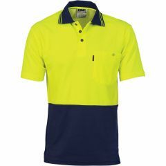 DNC 3814 Cotton Back Polyester Polo Shirt, Short Sleeve, Yellow/Navy
