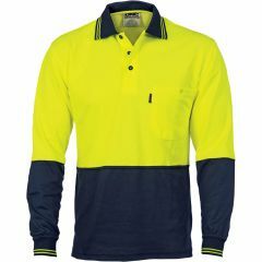 DNC 3816 Cotton Back Polyester Polo Shirt, Long Sleeve, Yellow/Navy