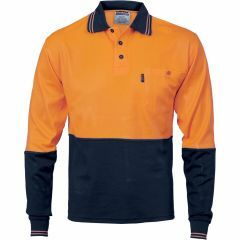 DNC 3816 Cotton Back Polyester Polo Shirt, Long Sleeve, Orange/Navy