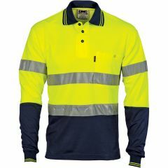 DNC 3718 Hoop Reflective Cotton Backed Polyester Polo Shirt, Long Sleeve, Yellow/Navy