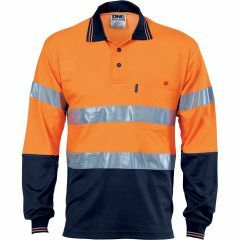 DNC 3718 Hoop Reflective Cotton Backed Polyester Polo Shirt, Long Sleeve, Orange/Navy