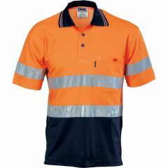 DNC 3717 Hoop Reflective Cotton Backed Polyester Polo Shirt, Short Sleeve, Orange/Navy