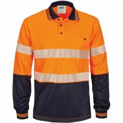 DNC 3513 Hoop Segment Taped Polyester Polo Shirt, Long Sleeve, Orange/Navy