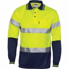 DNC 3716 Hoop Reflective Polyester Polo Shirt, Long Sleeve, Yellow/Navy