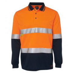 DNC 3716 Hoop Reflective Polyester Polo Shirt, Long Sleeve, Orange/Navy