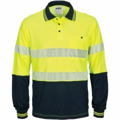 DNC 3518 Hoop Segment Taped Cotton Backed Polo Shirt, Long Sleeve, Yellow/Navy