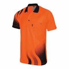 DNC 3563 Wave Sublimated Polyester Polo Shirt, Short Sleeve, Orange/Navy