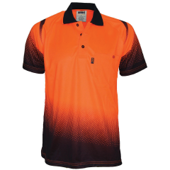 DNC 3568 Ocean Sublimated Polyester Polo Shirt, Short Sleeve, Orange/Navy