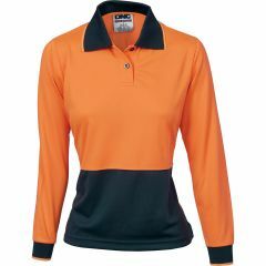 DNC 3898 Ladies Polyester Polo Shirt, Long Sleeve, Orange/Navy