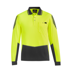 Syzmik ZH310 Mens Flux Long Sleeve Polo, Yellow/Charcoal