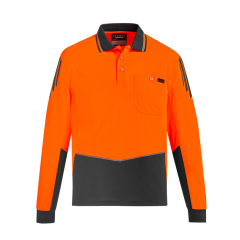 Syzmik ZH310 Mens Flux Long Sleeve Polo, Orange/Charcoal