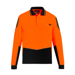 Syzmik ZH310 Mens Flux Long Sleeve Polo, Orange/Black