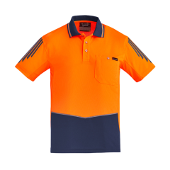 Syzmik ZH315 Mens Flux Short Sleeve Polo, Orange/Navy