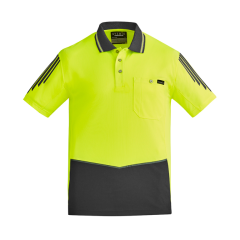 Syzmik ZH315 Mens Flux Short Sleeve Polo, Yellow/Charcoal
