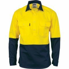 DNC 3834 190gsm Closed Front Cotton Drill Shirt, Long Sleeve, Yellow/Navy